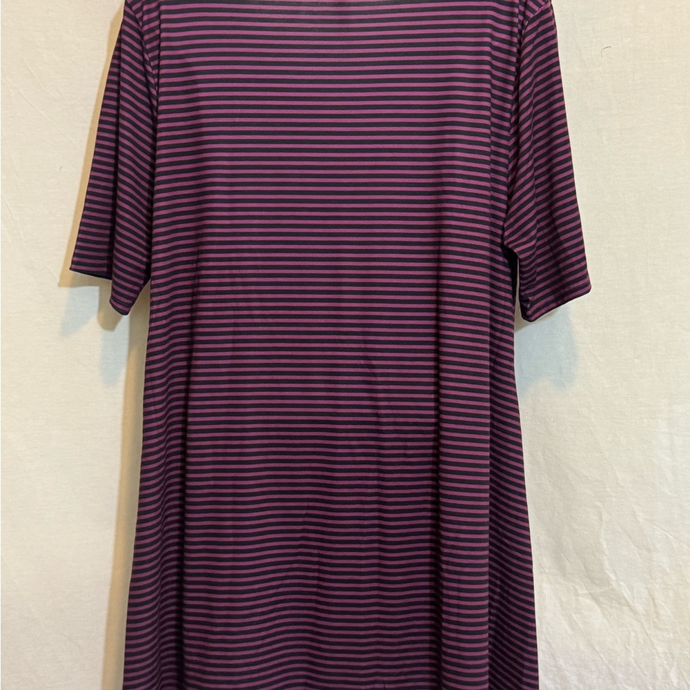 C-47 LuLaRoe Purple & Black Stripe Short sleeve High Low Tunic Blouse Size L - Picture 7 of 15